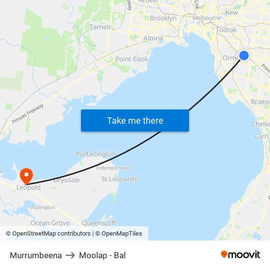 Murrumbeena to Moolap - Bal map