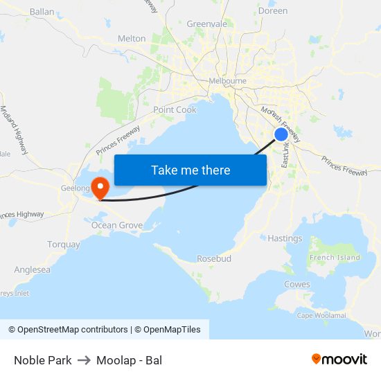 Noble Park to Moolap - Bal map