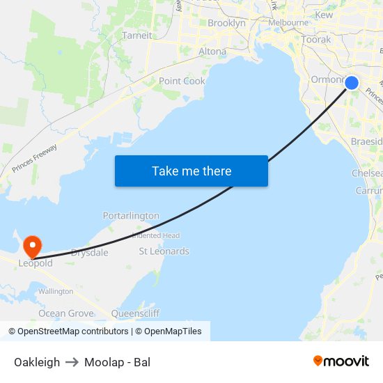 Oakleigh to Moolap - Bal map