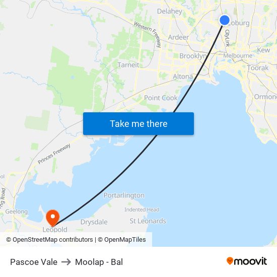 Pascoe Vale to Moolap - Bal map