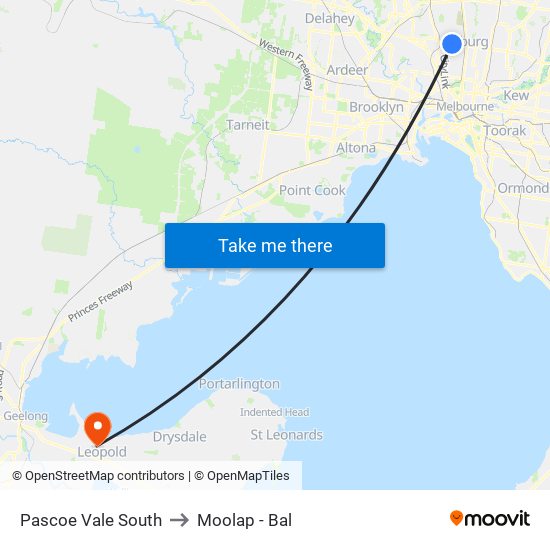 Pascoe Vale South to Moolap - Bal map