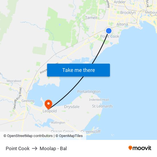 Point Cook to Moolap - Bal map