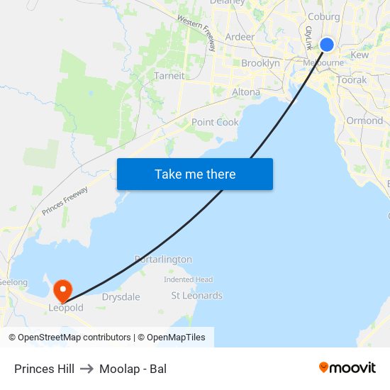 Princes Hill to Moolap - Bal map