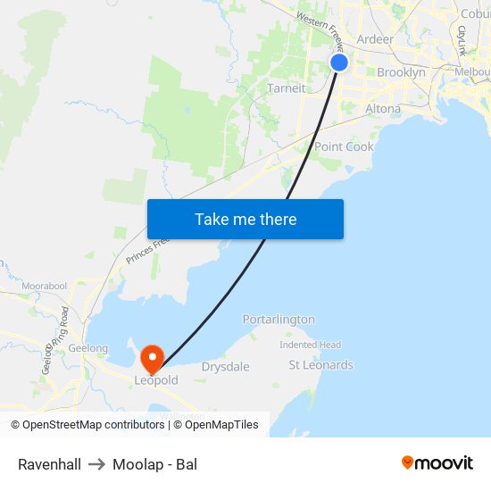 Ravenhall to Moolap - Bal map