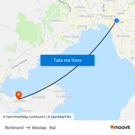 Richmond to Moolap - Bal map