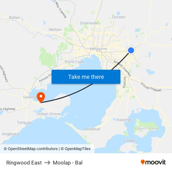 Ringwood East to Moolap - Bal map