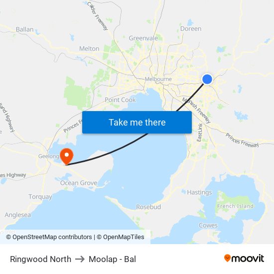 Ringwood North to Moolap - Bal map