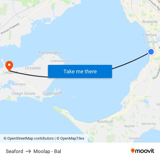 Seaford to Moolap - Bal map