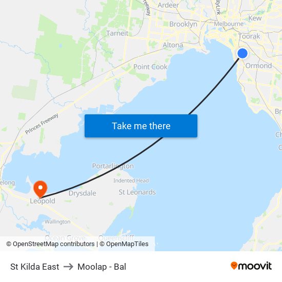 St Kilda East to Moolap - Bal map