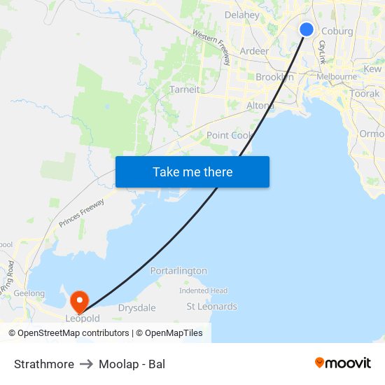 Strathmore to Moolap - Bal map