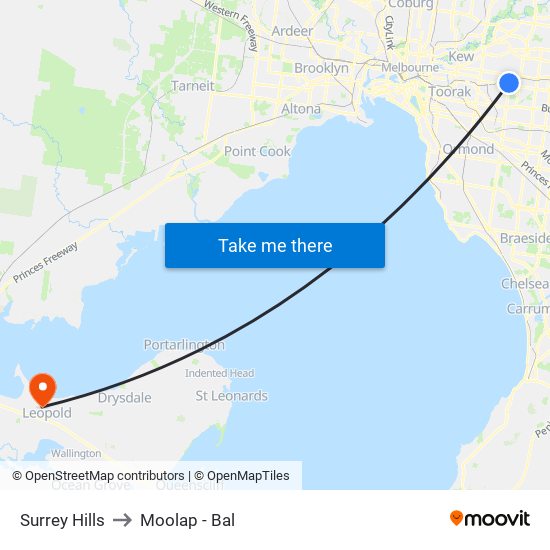 Surrey Hills to Moolap - Bal map