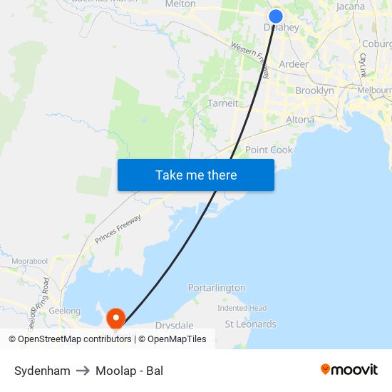 Sydenham to Moolap - Bal map