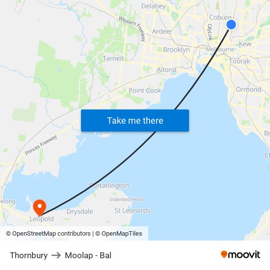 Thornbury to Moolap - Bal map