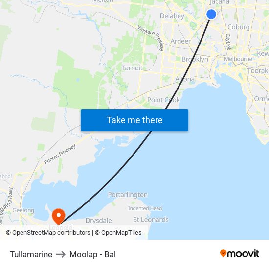 Tullamarine to Moolap - Bal map
