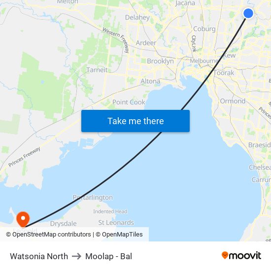 Watsonia North to Moolap - Bal map