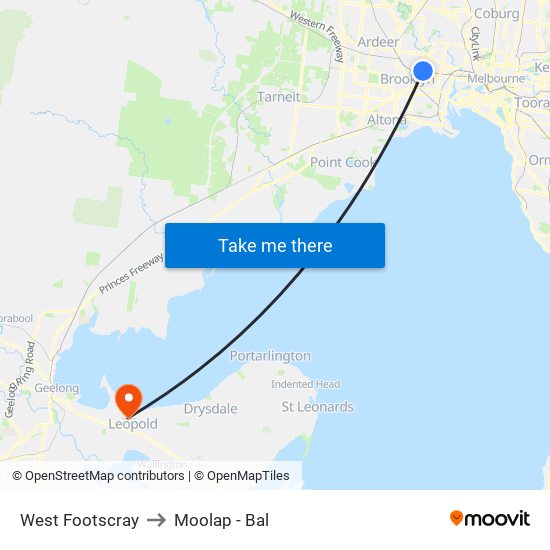 West Footscray to Moolap - Bal map