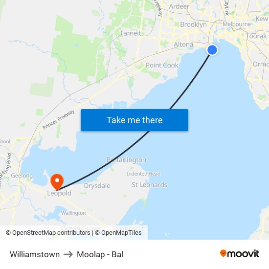 Williamstown to Moolap - Bal map