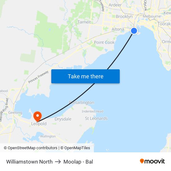 Williamstown North to Moolap - Bal map
