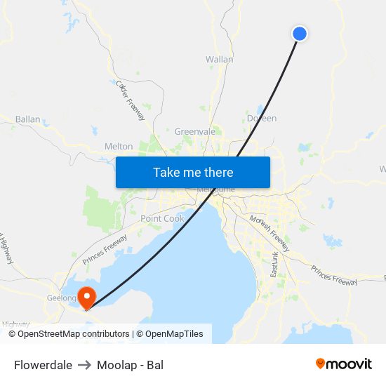 Flowerdale to Moolap - Bal map