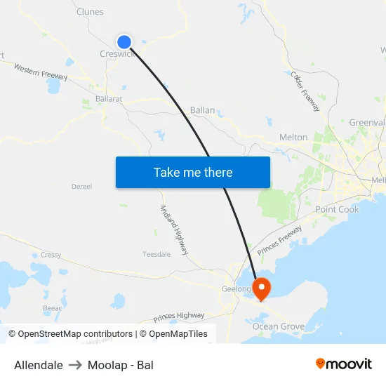 Allendale to Moolap - Bal map