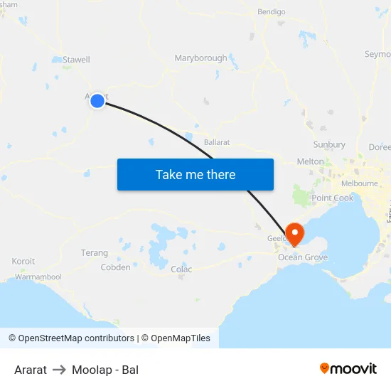 Ararat to Moolap - Bal map