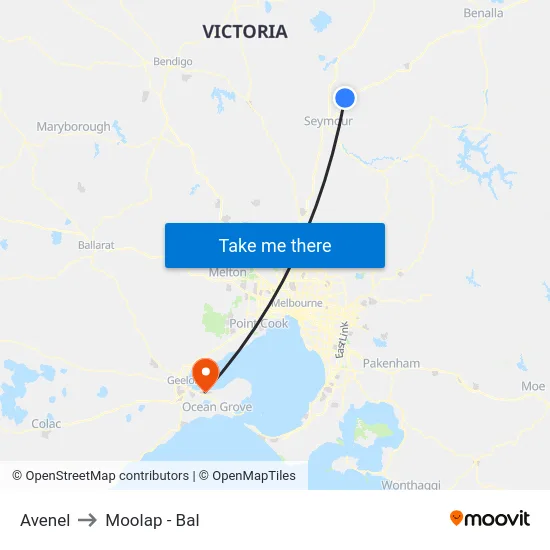 Avenel to Moolap - Bal map