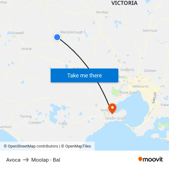 Avoca to Moolap - Bal map