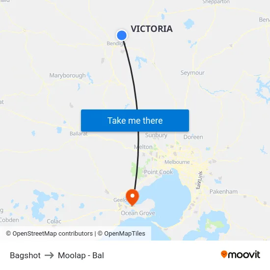 Bagshot to Moolap - Bal map