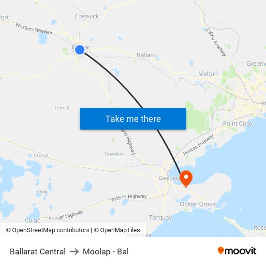 Ballarat Central to Moolap - Bal map