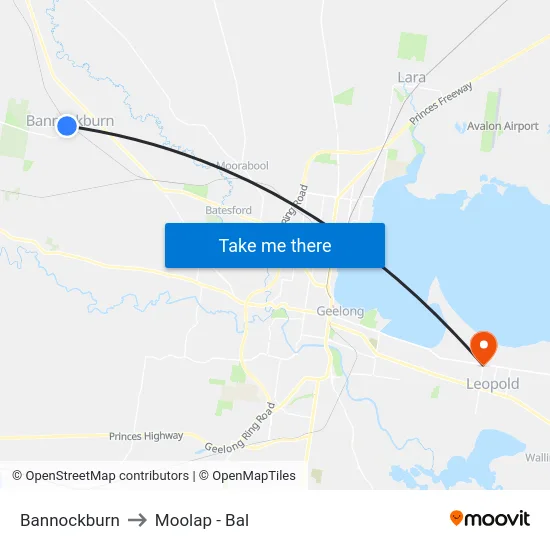 Bannockburn to Moolap - Bal map