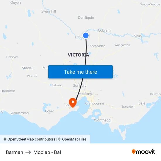 Barmah to Moolap - Bal map