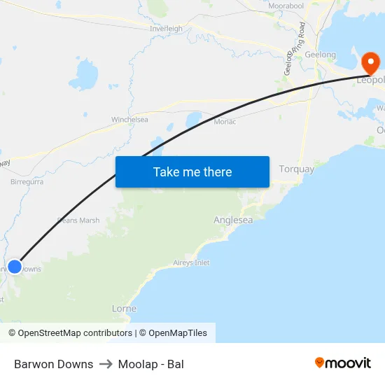 Barwon Downs to Moolap - Bal map