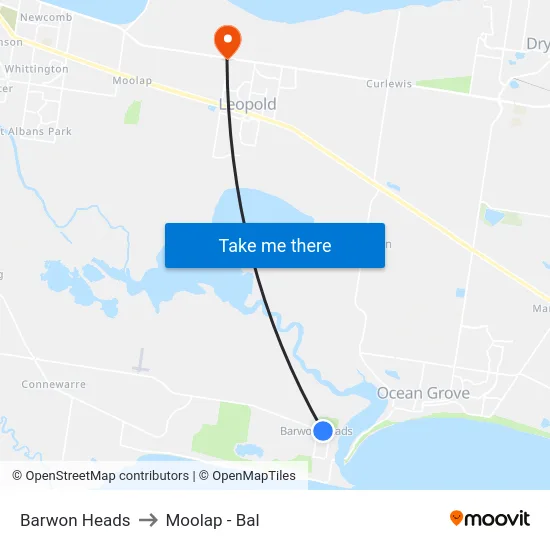 Barwon Heads to Moolap - Bal map