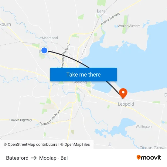 Batesford to Moolap - Bal map