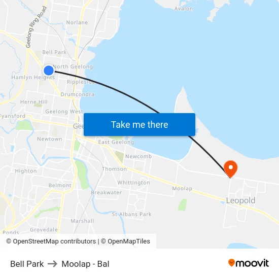 Bell Park to Moolap - Bal map