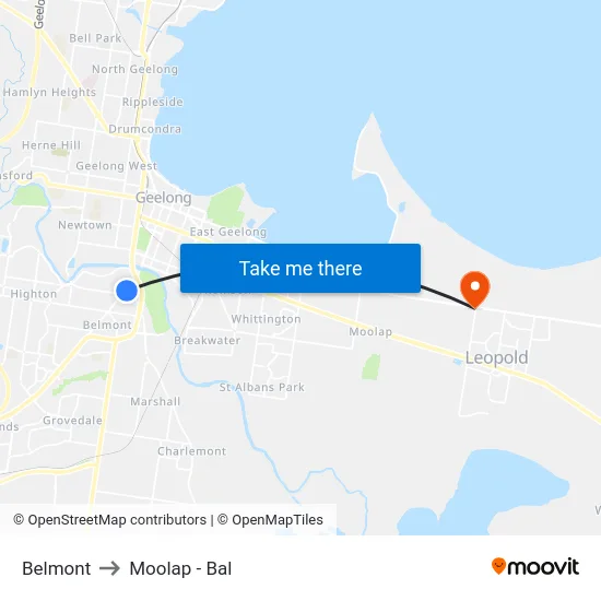 Belmont to Moolap - Bal map