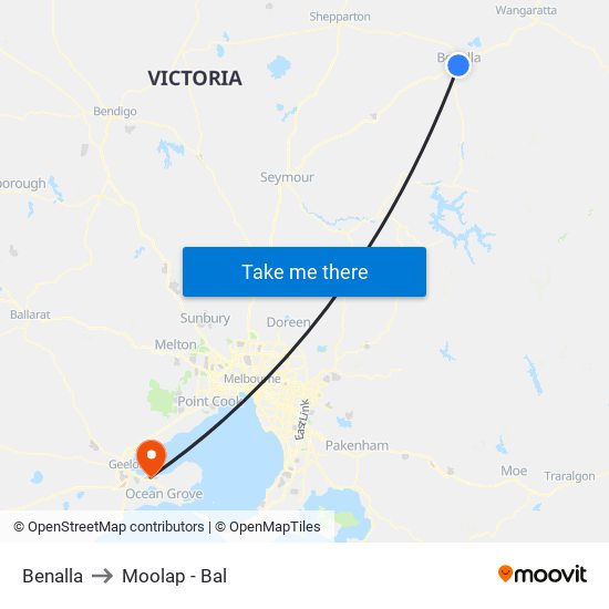 Benalla to Moolap - Bal map