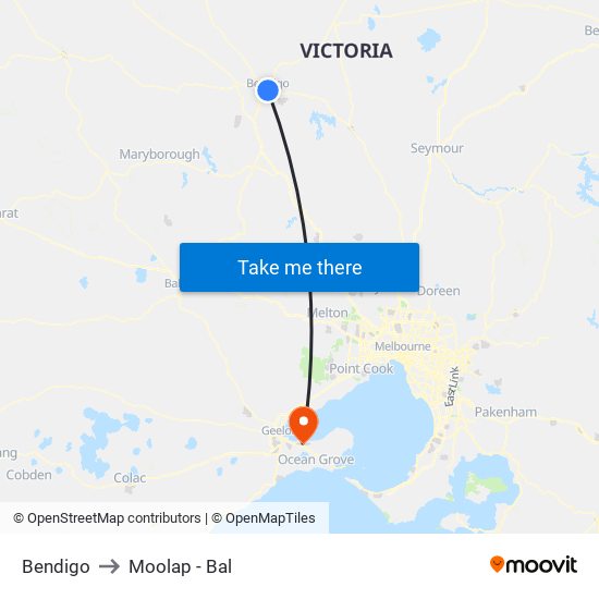 Bendigo to Moolap - Bal map