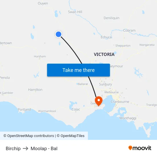 Birchip to Moolap - Bal map