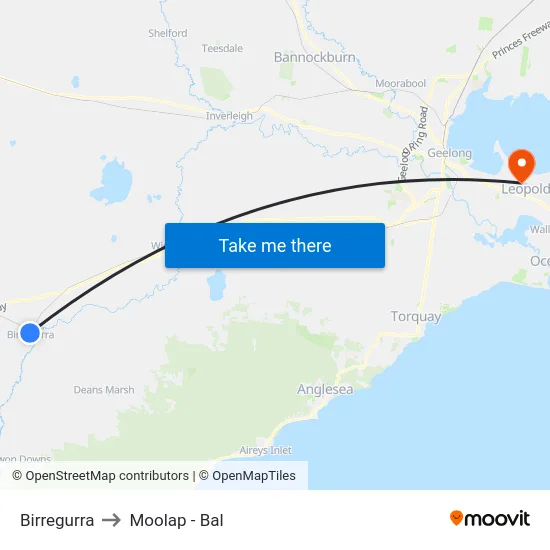 Birregurra to Moolap - Bal map