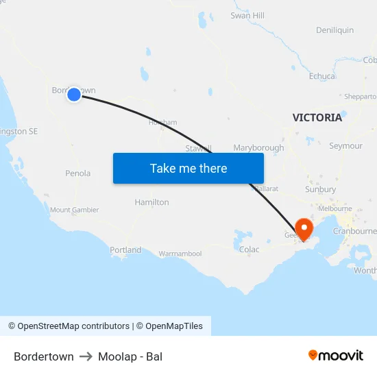 Bordertown to Moolap - Bal map