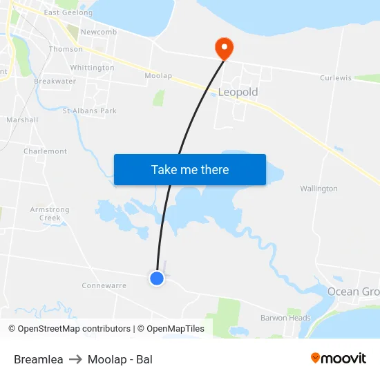 Breamlea to Moolap - Bal map