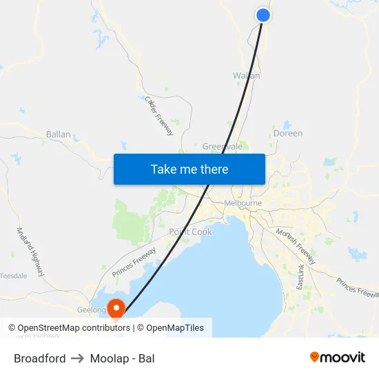 Broadford to Moolap - Bal map