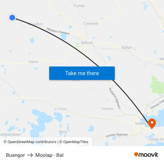 Buangor to Moolap - Bal map