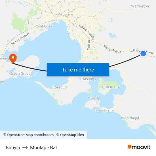 Bunyip to Moolap - Bal map