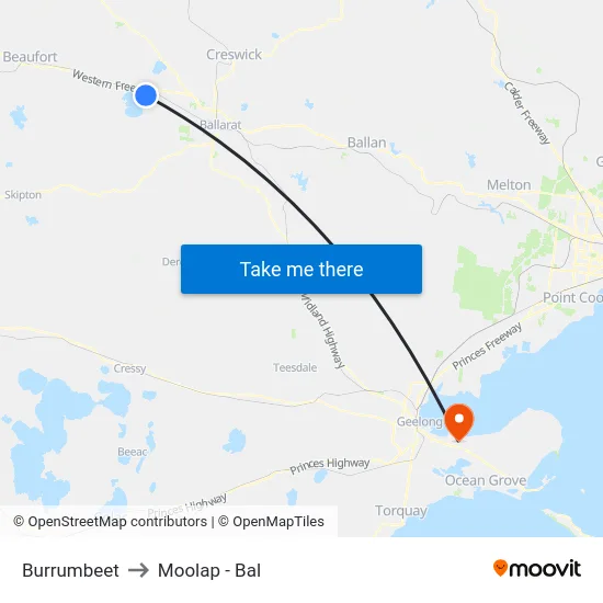 Burrumbeet to Moolap - Bal map