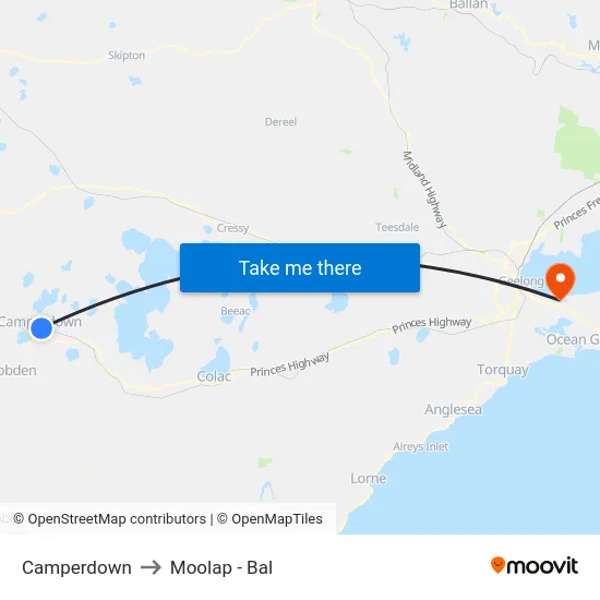 Camperdown to Moolap - Bal map