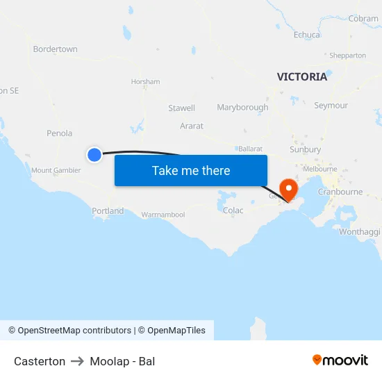 Casterton to Moolap - Bal map