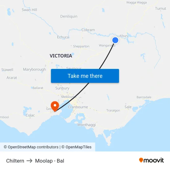 Chiltern to Moolap - Bal map