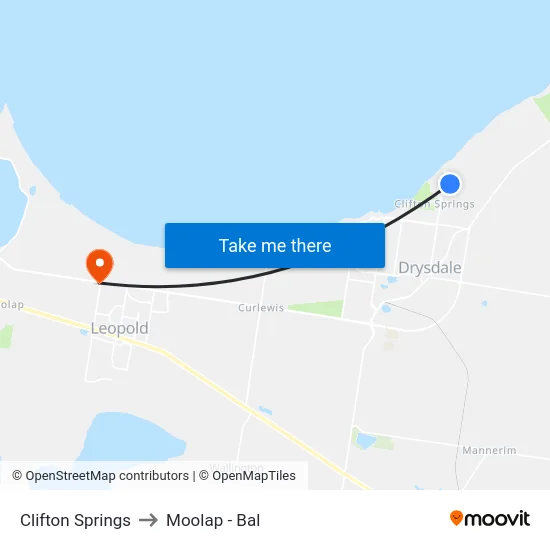 Clifton Springs to Moolap - Bal map